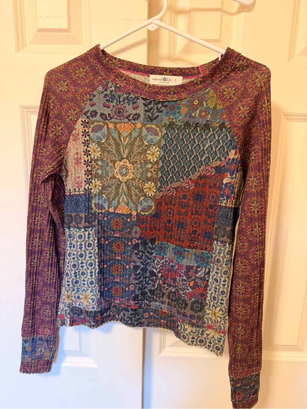 NATURAL LIFE Purple Multi-Color Patchwork Long Sleeve Tee